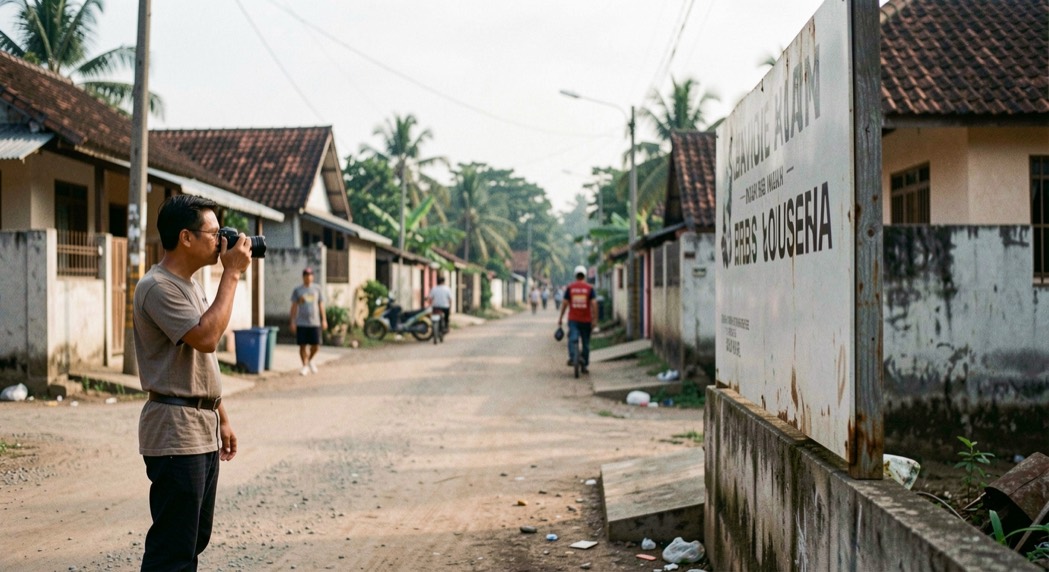 Buku catatan lapangan berisi nama lokasi dan pengaturan kamera yang ditulis tangan